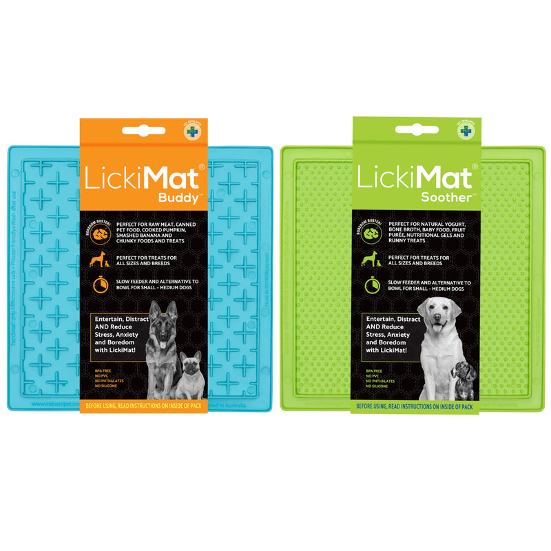 LickiMat 8"X8" Pack of 2 Classic Soother & Buddy Dog Slow Feeders Lick Mat Boredom Anxiety Reduction Perfect for Food Treats Yogurt Peanut Butter Fun Alternative to Slow Feed Dog - (Green & Turquoise) Green & Turquoise - PawsPlanet Australia