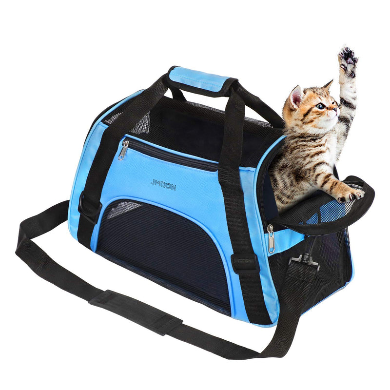JMOON Soft-Sided Pet Carrier Bag - Airline Approved for Cats and Dogs - Foldable Comfort Travel Carrier 17.5"L x 7.0"W x 11.0"H Blue - PawsPlanet Australia