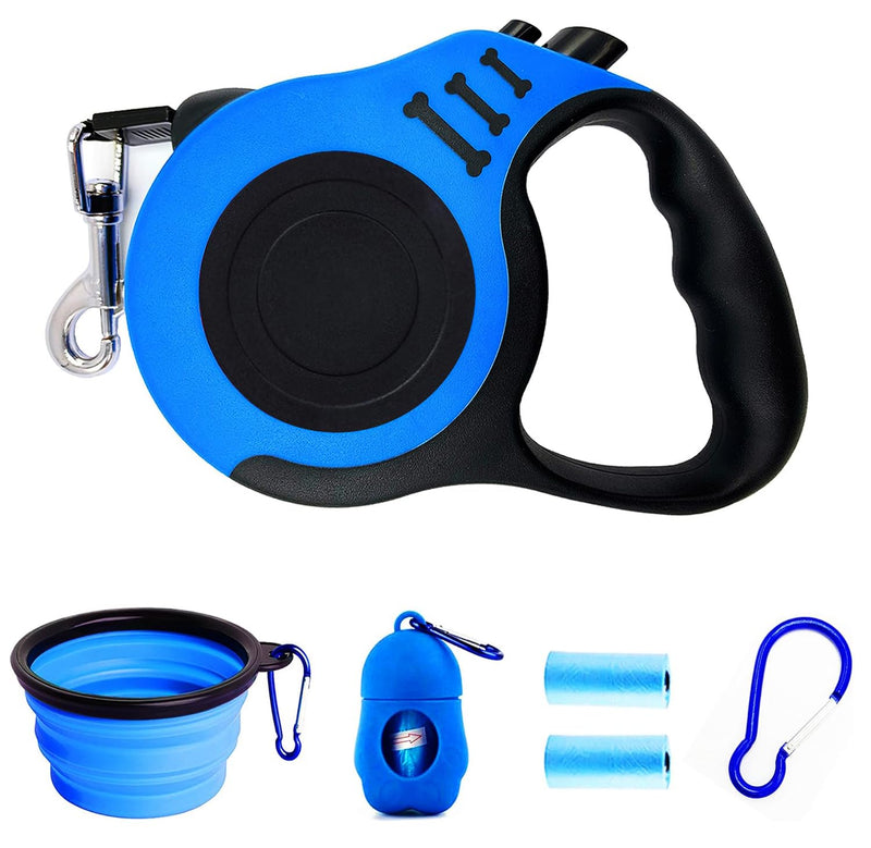 PETIMP Retractable Dog Leash Lightweight 16FT Leash Claw Print, with Folding Bowl,Dispenser,Rubbish Bags, for Small Medium Dogs(Blue) - PawsPlanet Australia