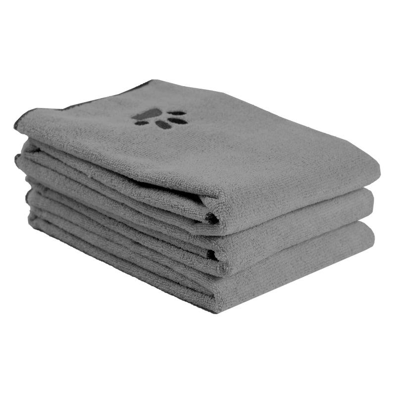 Ritz Premium Embroidered Microfiber Pet Towel (3-Pack), 18" x 28", Highly Absorbent, Fast-Drying, Long-Lasting, Super Soft 80% Polyester and 20% Polyamide Pet Cloth, Grey Paw Spa Grey Small (Pack of 3) - PawsPlanet Australia