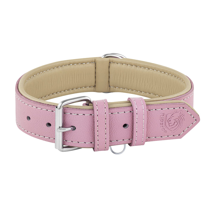 Riparo Genuine Leather Pink Dog Collar Heavy Duty K-9 Adjustable Dog Collar (M: 1” Wide for 13.5”-17.5” Neck, Pink) M: 1” Wide for 13.5”-17.5” Neck - PawsPlanet Australia