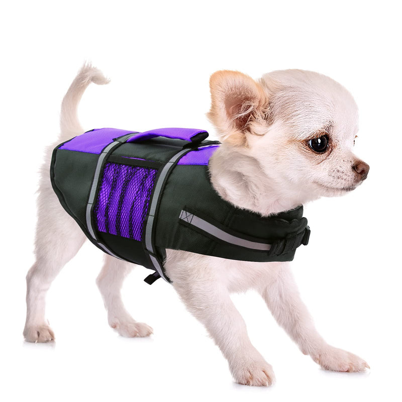 Queenmore Small Dog Life Jacket, Adjustable Pet Life Vest for Small and Medium Dogs with High Buoyancy, Rescue Handle, Reflective Bands for Boating, Canoeing, Swimming Large Purple - PawsPlanet Australia