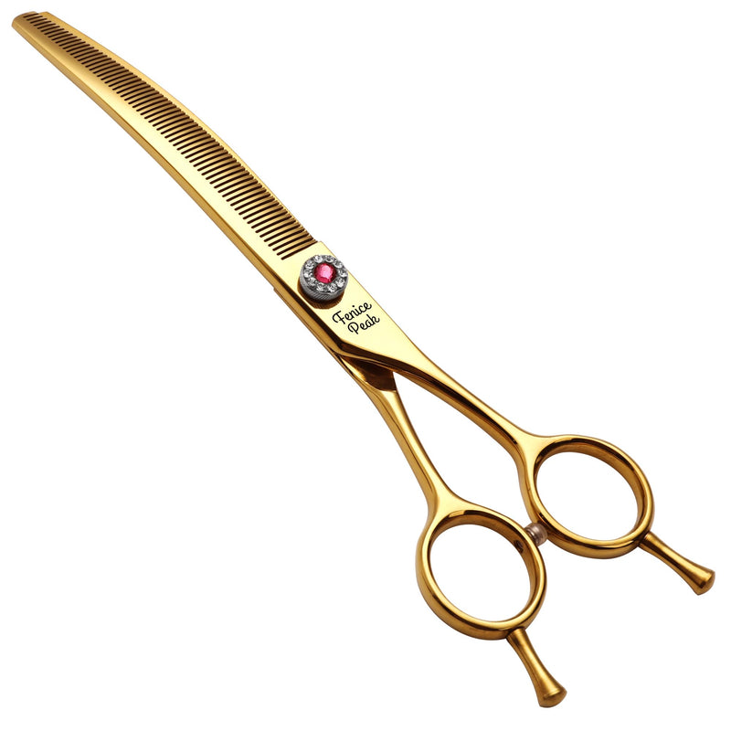 Fenice Peak Professional Dog Grooming Scissors Pet Curved Thinning Shears 7.0'' Extremely Sharp Blades 440C Steel Thinning Scissors Durable Smooth Motion & Fine Cut for Dogs and Cats(Gold) Gold - PawsPlanet Australia