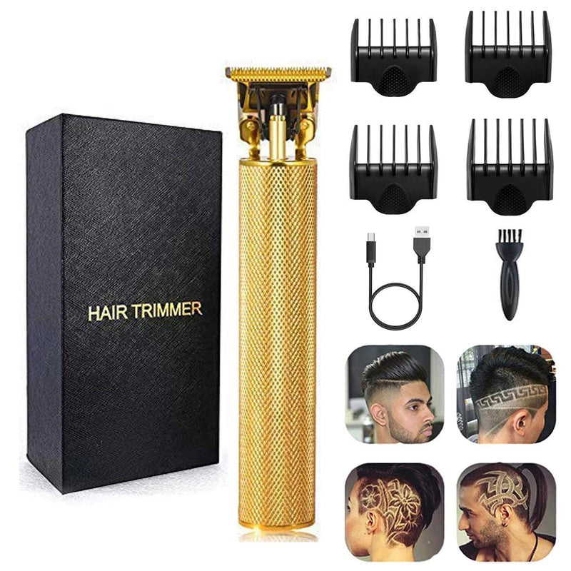 Professional Hair Clippers for Men Electric Haircut Kit Hair Trimmer Grooming Waterproof Rechargeable Close Cutting T Blade Trimmer USB Rechargeable Clippers for Hair Cutting with Guide Combs Gold