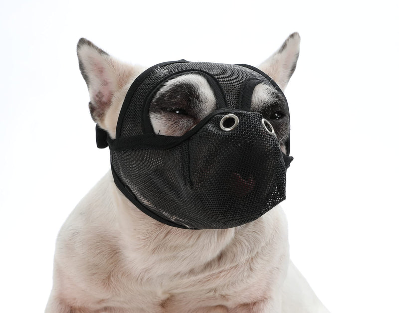 Cilkus Short Snout Dog Muzzles - Bulldog Muzzle Adjustable Breathable Mesh Dog Muzzle Can Stick Out Tongue and Drink Water Anti-Biting and Training Dog M (16.5" -17.3" ) Black - PawsPlanet Australia