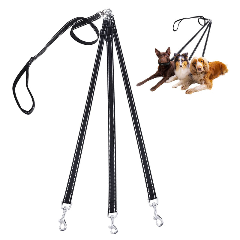 3 Way Dog Leash Detachable Reflective Coupler Tangle Free 3 in 1 Multiple Double Dog Lease with Soft Padded Handle Walking Training Outdoor Black - PawsPlanet Australia