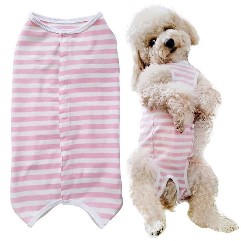 Dog’s Recovery Suit Post Surgery Shirt for Puppy, Wound Protective Clothes for Little Animals Dogs Cats (pink white stripe-s) Small pink white stripe - PawsPlanet Australia