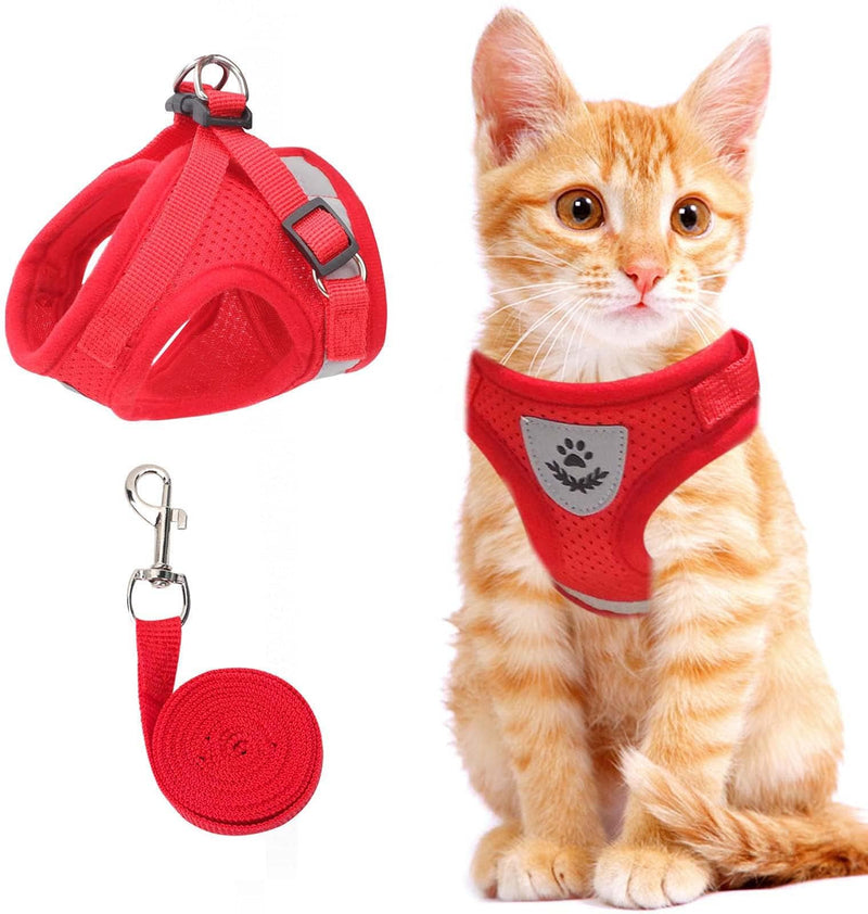 Cat Vest Harness and Small Dog Vest Harness for Walking, All Weather Mesh Harness, Cat Vest Harness with Reflective Strap, Step in Adjustable Harness for Small Cats (Red, XS) Red X-Small (Chest: 8"-9") - PawsPlanet Australia