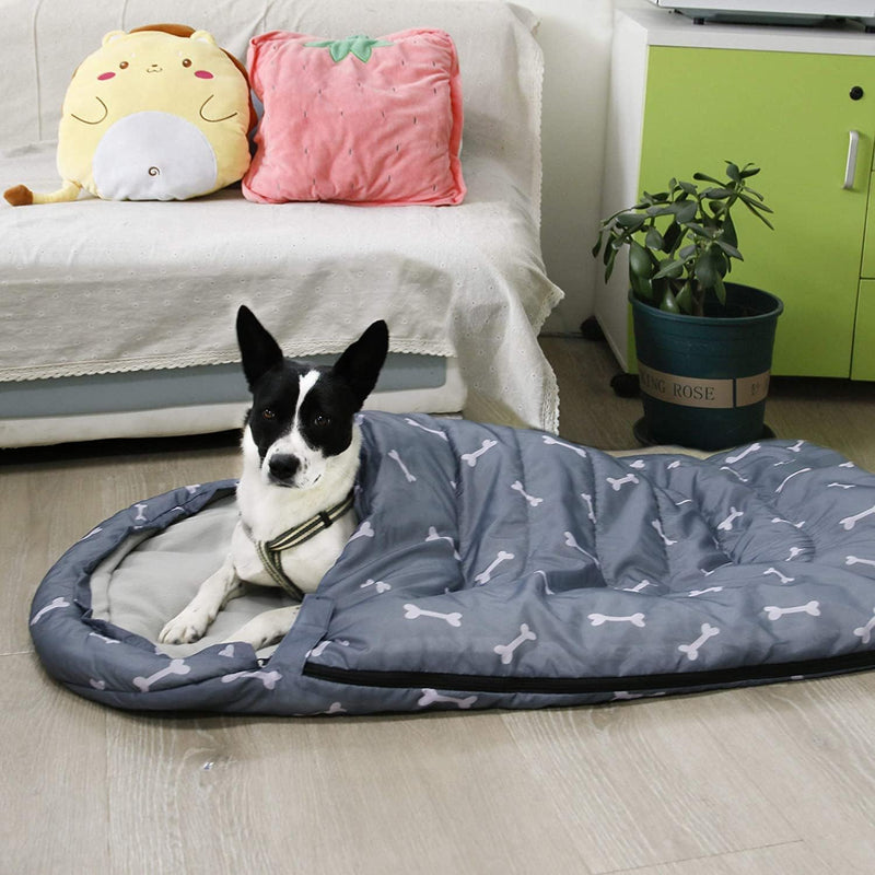 Dog Sleeping Bag Waterproof Warm Packable Dog Bed Mat with Storage Bag for Indoor Outdoor Travel Camping Hiking Backpacking(Bone,L) Bone - PawsPlanet Australia