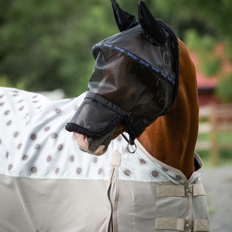 Horze Wire-Framed Soft Mesh Fleece-Lined Fly Mask with UV Protection - Black - L Large - PawsPlanet Australia