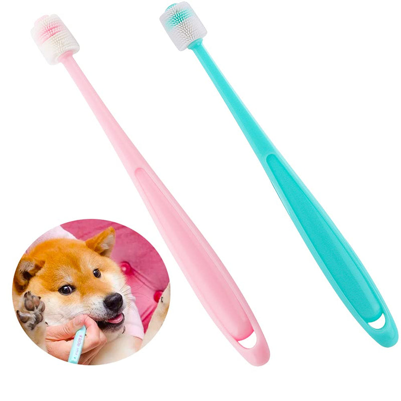 2 Pcs 360-Degree Small Dog and Cat Toothbrush, Bristle Diameter 0.51", Soft Silicone Deep Pet Teeth Cleaning Kit (Colors May Vary) - PawsPlanet Australia