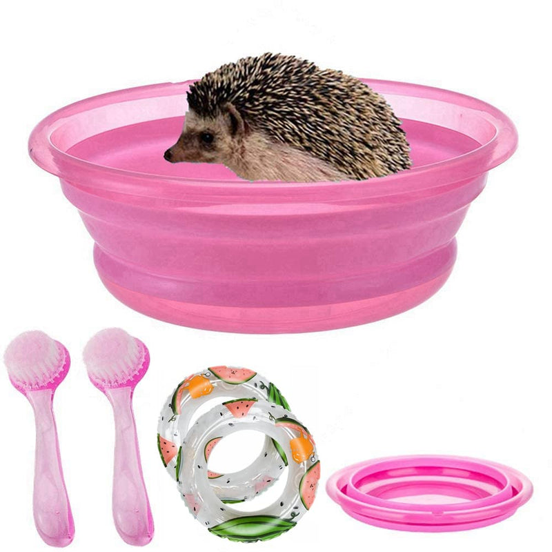 Foldable Hedgehog Bathtub, with 2 Pcs Set Bathing Brush, Plastic Small Animal Swimming Pool, Bath Sand Room Sauna, for Hedgehog Hamster, Guinea Pig,Bearded Dragon (Pink) Pink - PawsPlanet Australia