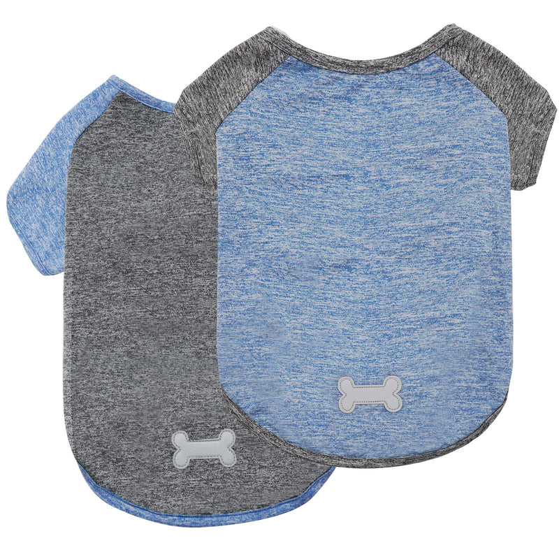 KYEESE 2Pack Dog Shirt with Sleeves, Lightweight Sun Protection Dog T Shirts for Small Dogs Boy, Breathable Pet Tank Top Reflective Dogs Clothes for Summer Outdoor Walking, Blue+Grey, M Medium (7-13lbs) 1# 2Pack(Blue+Grey) - PawsPlanet Australia