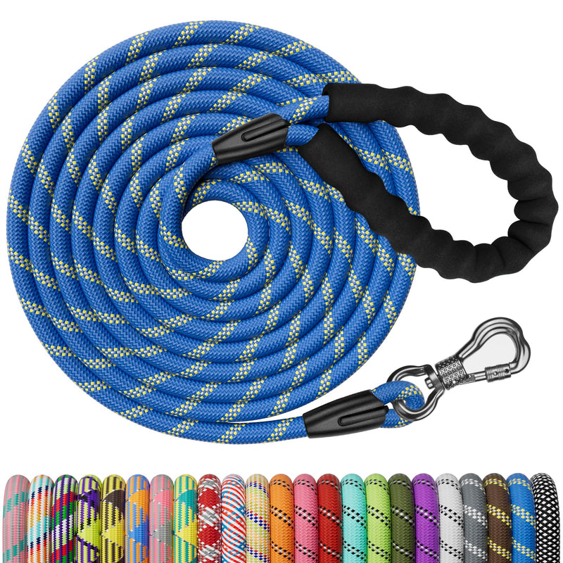 NTR Heavy Duty Dog Leash,15FT Long Rope Lead for Training with Swivel Lockable Hook,Reflective Threads and Comfortable Handle, Dog Lead for Walking,Hunting,Camping for Medium and Large Dogs 15ft*1/2" Blue - PawsPlanet Australia