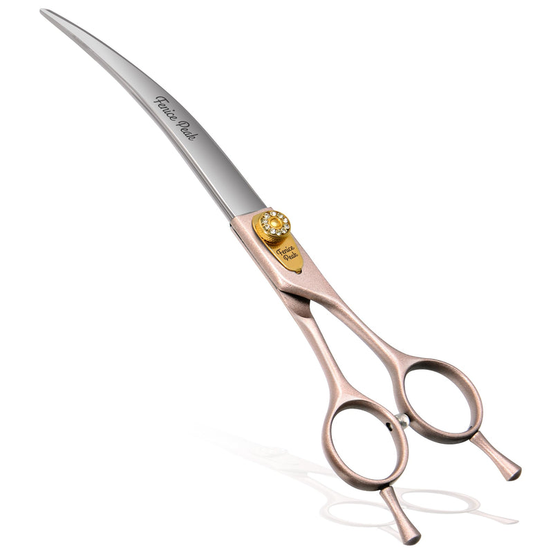 Fenice Peak Professional Curved Dog Grooming Scissors 7'' Rose Gold 440C Stainless Steel Pet Cutting Shears Safety Trimming Shearing for Dogs Cats Curved Shear 7'' - PawsPlanet Australia