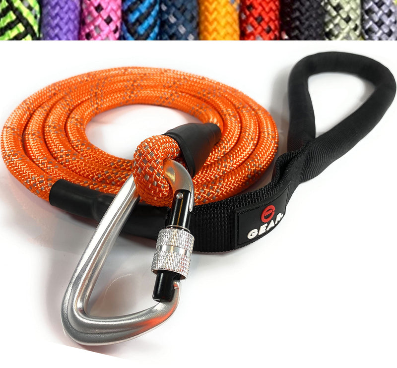 Locking Carabiner Dog Leash – Heavy Duty Rope Leash for Large & Medium Dogs | Reflective with Strong Clip & Padded Handle for Walking, Hiking, Running, Training - 6 Ft (Blaze Orange) Blaze Orange - PawsPlanet Australia