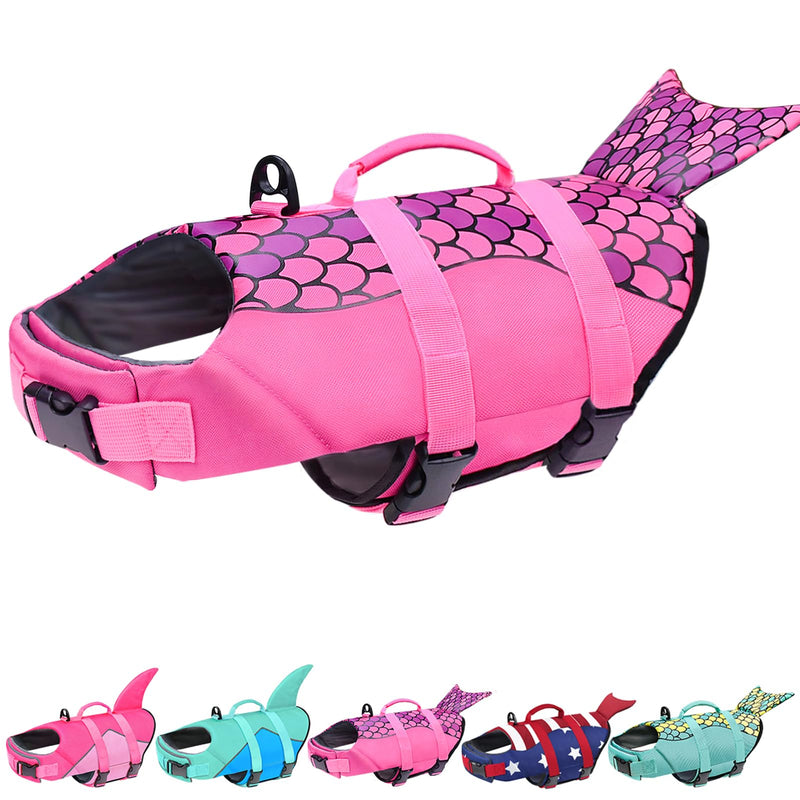 Malier Dog Life Jacket, Ripstop Dog Life Vest Adjustable Dog Life Preserver with Strong Buoyancy and Durable Rescue Handle Puppy Life Jacket for Small Medium Large Dogs Boating Mermaid-Pink - PawsPlanet Australia