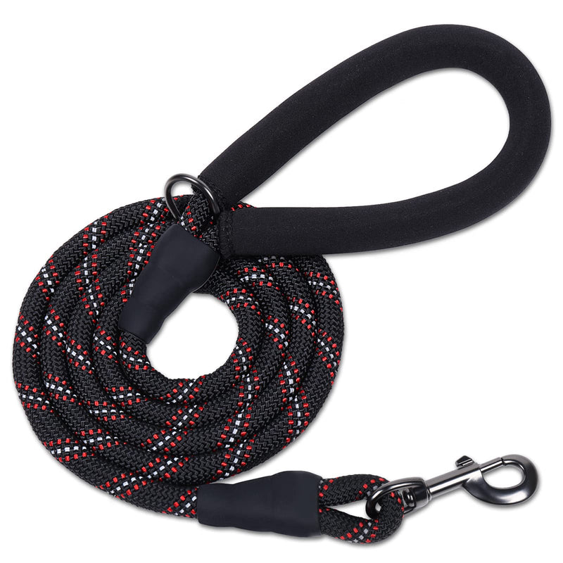 VIVAGLORY Rope Dog Leash Roperex Dog Leash with Soft Padded Handle for Walking & Training, Strong Rope & Reflective Heavy Duty for Pet, 3/8IN x 6FT (12~65 lbs.), Black 3/8'' x 6 FT (12~65 lbs.) - PawsPlanet Australia