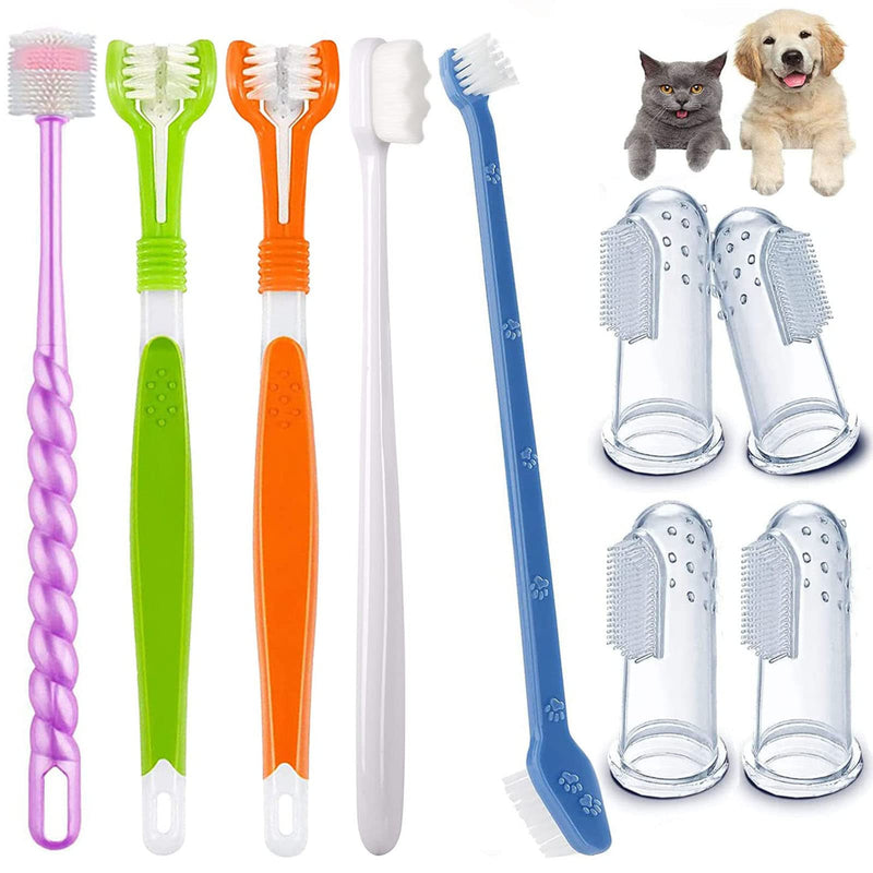 Dog Toothbrush Set, Triple Head Dog Toothbrushes, Double Head Toothbrush,Finger Rubber Toothbrushes,Multi-Angle Dental Cleaning Brushes for Dog Cat Oral Dental Health - PawsPlanet Australia