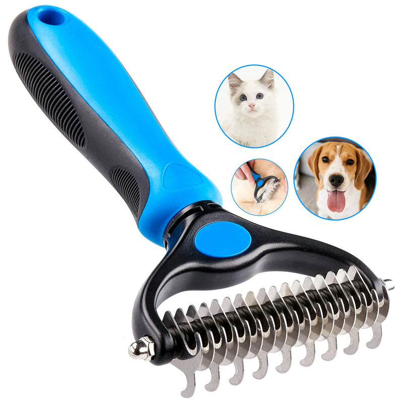 Dog Undercoat Rake, Cat Grooming Rake Shedding Brush 2 Sided Pet Grooming Tool Deshedding and Dematting Rake Brushes Comb for Pets Remove Undercoat Mats & Tangles - PawsPlanet Australia