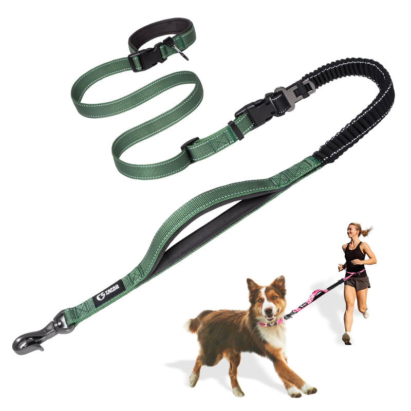 TSPRO Hands Free Dog Leash for Walking Running with Safety Car Seat Belt Shock Absorbing Bungee Leash with Padded Handle (Green) 56.5 to 72.5 inches/144-185cm Green - PawsPlanet Australia