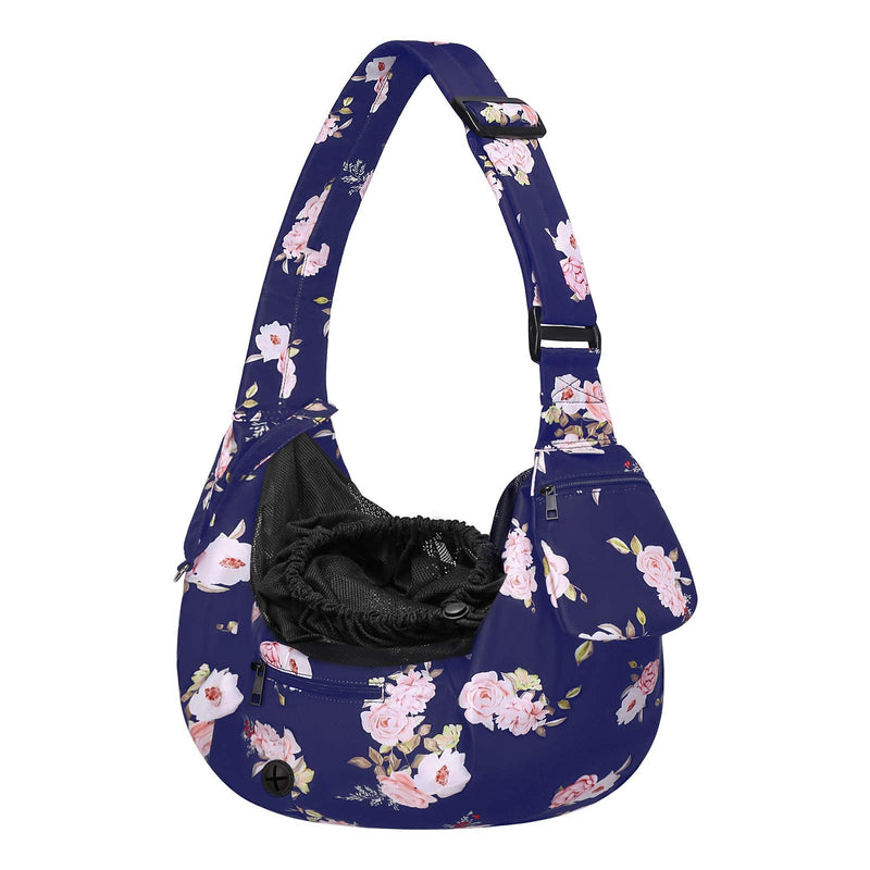 MOSISO Dog Cat Sling Carrier, Pet Carrier Camellia Tote Bag Hands Free Adjustable Padded Strap Breathable Polyester Soft Carrying Travel Shoulder Bag with Front Pocket for Small Dog Cat, Blue - PawsPlanet Australia