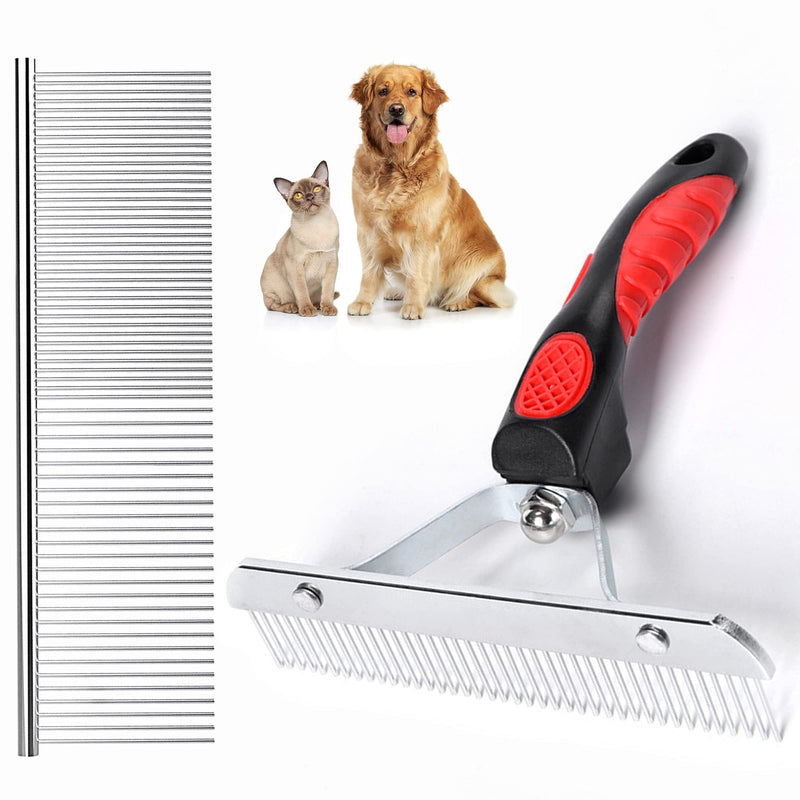 Grooming Rake Undercoat Brush for Dogs Long Hair, Long Tooth Undercoat Rake + Stainless Steel Dog Comb, Deshedding Tool Set for Husky Long-haired Cats - PawsPlanet Australia