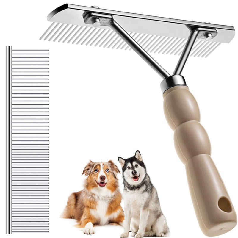 Dog Rake for Undercoat, Long Tooth Dogs Rake Brush & Stainless Steel Shedding Comb, Husky Undercoat Rake Grooming Tool Set for Large Dog Horse Longhair Cat - PawsPlanet Australia
