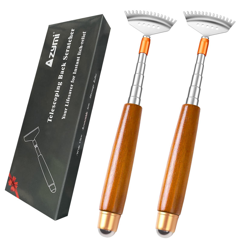 2 Pcs Back Scratchers, Telescoping Back Scratcher for Women Men Extendable with Wooden Handle-Massage Roller-Steel Claw, Portable Back Massager for Head Scalp Face Scratch Deep Red 2 Count (Pack of 1) - PawsPlanet Australia