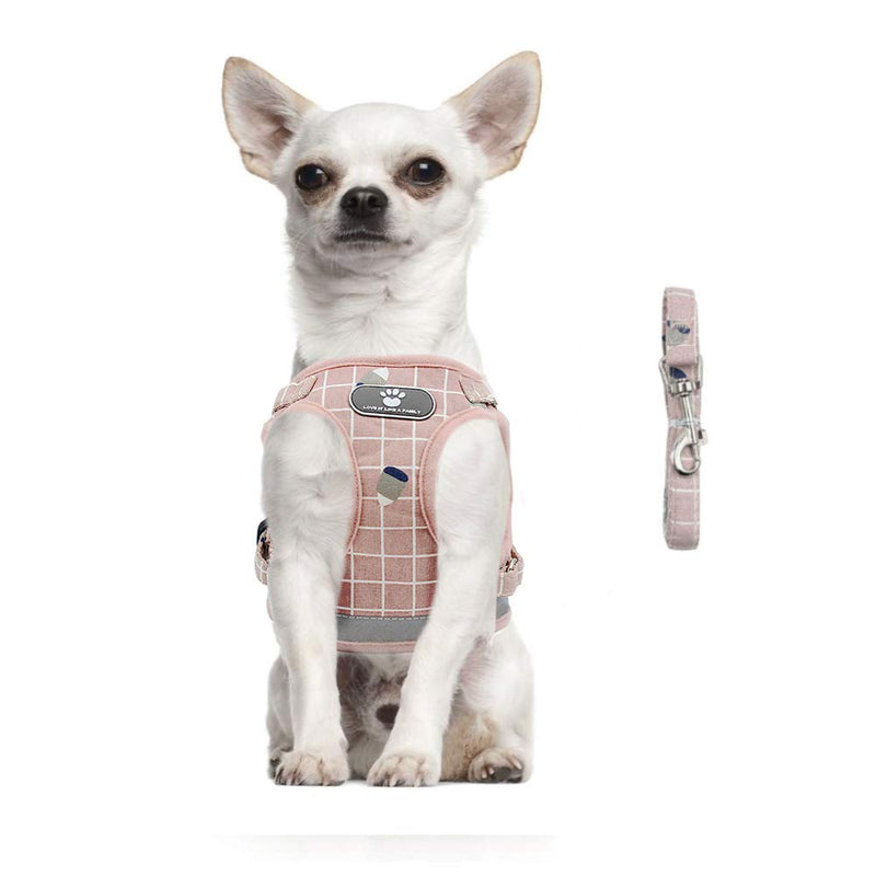 FEimaX Dog Harness and Leash Set, No-Pull Breathable Soft Mesh Puppy Vest Harness Reflective Adjustable Pet Harnesses for Small Medium Dogs and Cats - Outdoor Easy Control for Walking Plaid Pink XS (Chest 10.2-11.4'') - PawsPlanet Australia