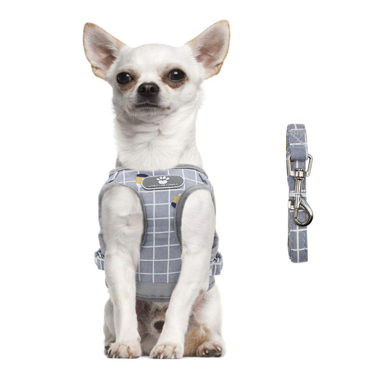 FEimaX Dog Harness and Leash Set, No-Pull Breathable Soft Mesh Puppy Vest Harness Reflective Adjustable Pet Harnesses for Small Medium Dogs and Cats - Outdoor Easy Control for Walking Plaid Grey XS (Chest 10.2-11.4'') - PawsPlanet Australia