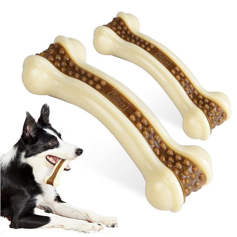 Dog Chew Toys for Aggressive Chewers Large Breed,Real Beef/Bacon Flavor Indestructible Dog Teething Chew Toys Bones for Large/Medium/Small Puppies ,Pet Toy with Durable Nylon… 2PCS(Beef Flavor) - PawsPlanet Australia