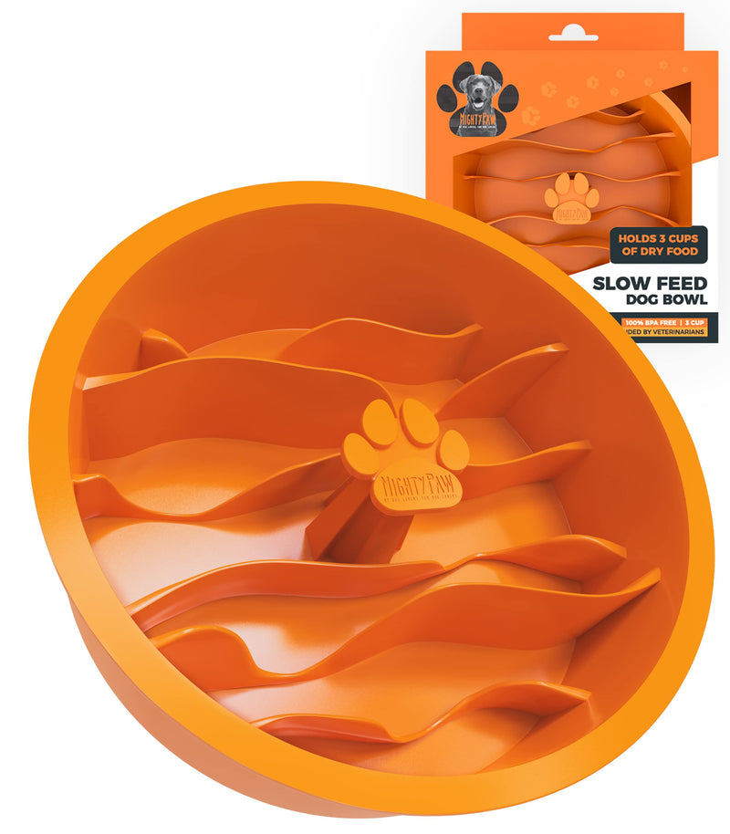 Mighty Paw Slow Feeder Dog Bowls | Interactive Dog Bowl Slow Feeder - Silicone Dog Puzzle Feeder Insert - Dog & Cat Slow Feeder Bowl - Medium Dog Slow Feeder Bowl for All Sized Breeds! (7" x 2") Orange - PawsPlanet Australia