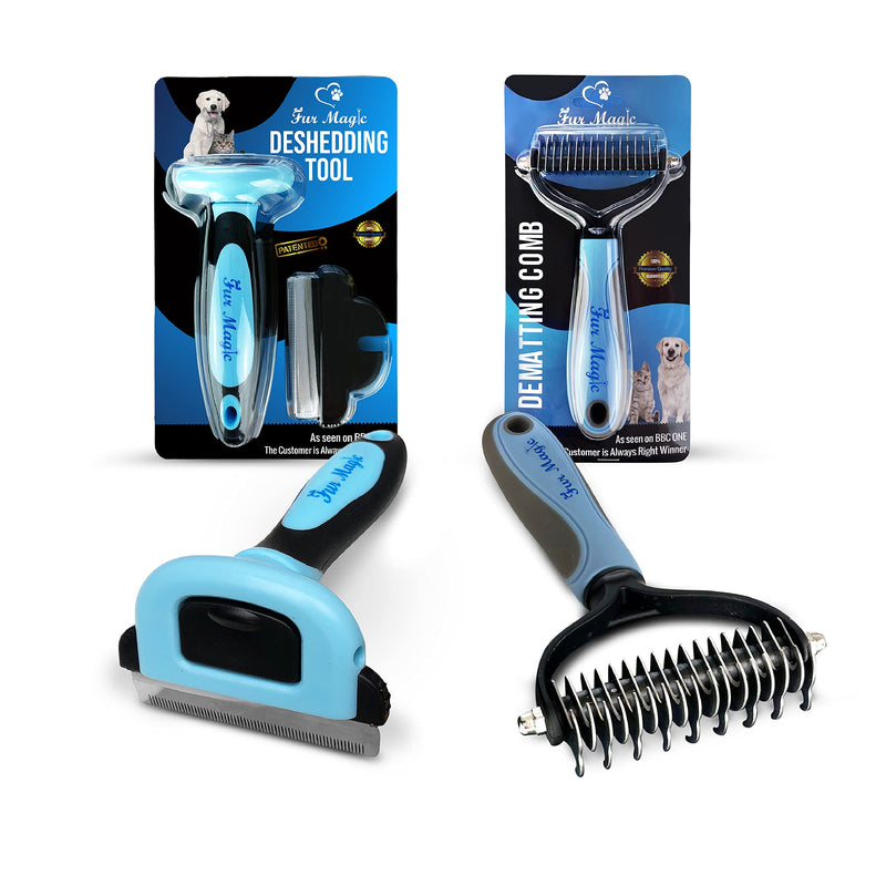 Fur Magic Medium Deshedding Tool & Dematting Comb – Grooming Brushes for Dogs, Cats, Horses – Reduce Shedding and Remove Knots, Mats and Loose Undercoat - PawsPlanet Australia