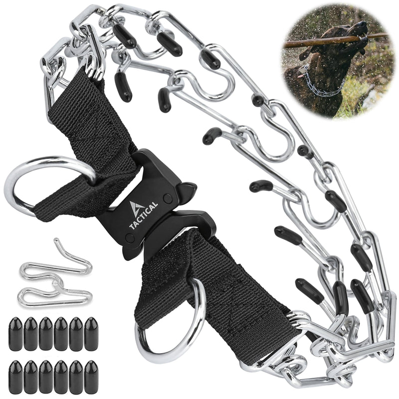 Prong Collar for Dogs, Adjustable Quick-Release Metal Buckle Pinch Collar for Dogs, Stainless Steel Choker Collar (L/Neck Girth 16.9"-22.2", Black) L / Neck Girth 16.9"-22.2" - PawsPlanet Australia