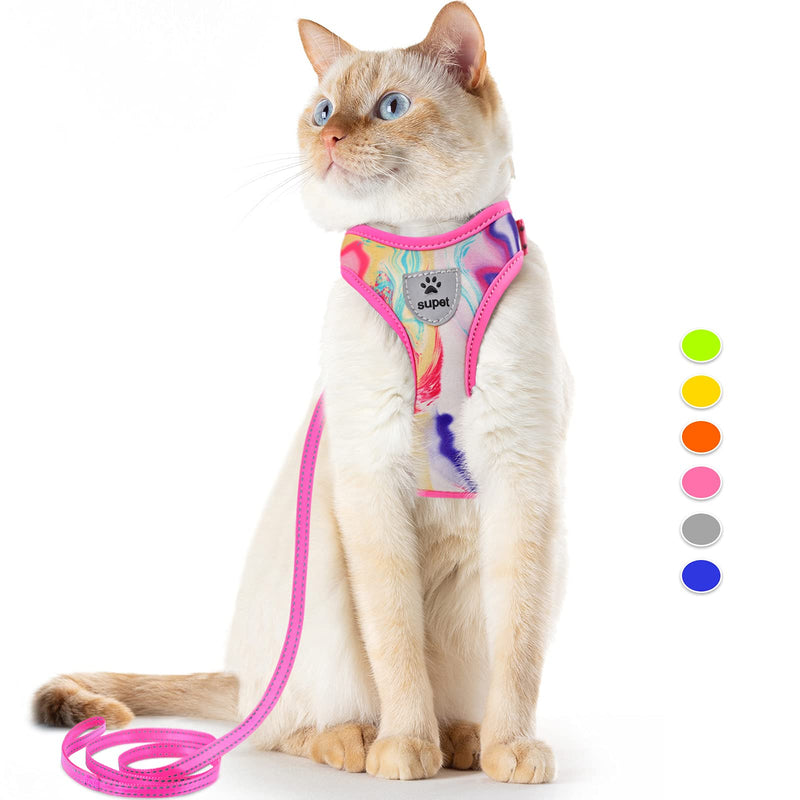 Supet Cat Harness and Leash Set Stylish Escape Proof Cat Vest Harness Adjustable Breathable Pet Leash with Reflective Trim Pink S（Chest:9.6-15.7'') - PawsPlanet Australia