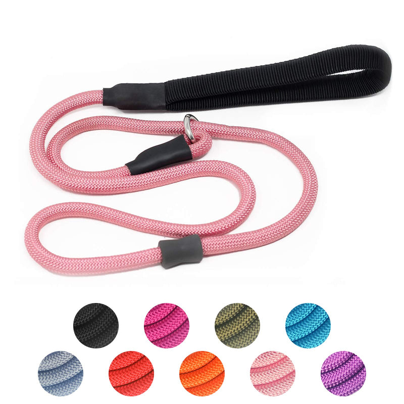 Strong Slip Rope Dog Training Leash (4ft) - Heavy Duty Durable Braided Nylon Lead with Rubber Stopper & Padded Handle - No Pull Walking for Medium Large Dogs (Pink, 1/2" x 4ft) Pink - PawsPlanet Australia