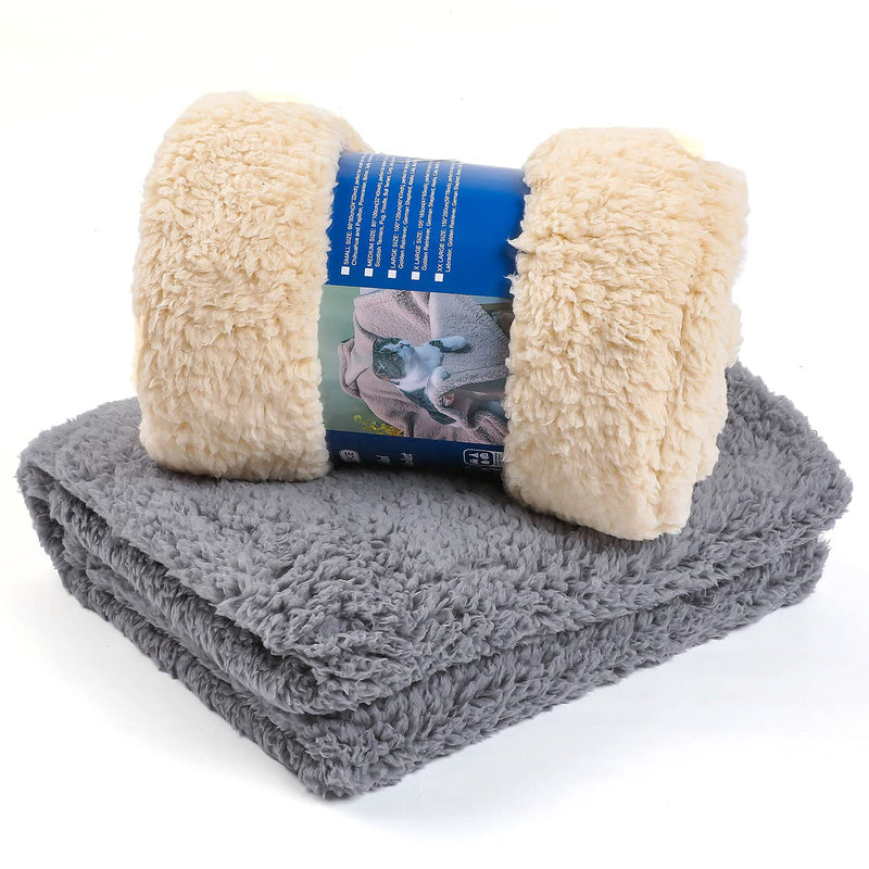2 Pack Dog Blanket for Large Size Dogs Cats Soft Sherpa Fleece Pet Blanket Throw for Sofa, Couch Thick Durable Pet Bed Cover, Floor Mat(Large (4047"), Gray, Beige Blanket) Grey+beige - PawsPlanet Australia