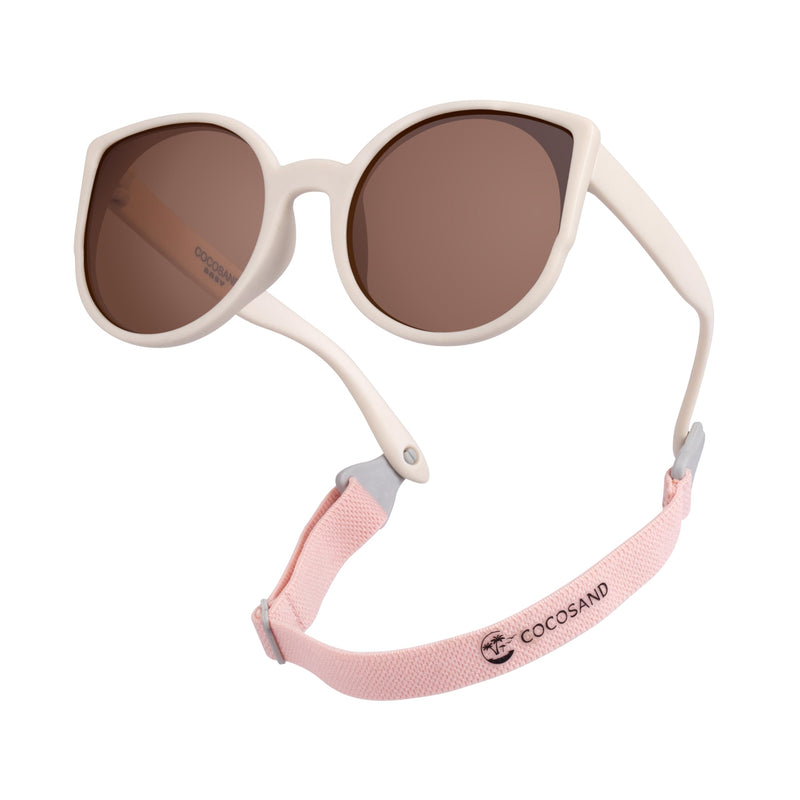 COCOSAND Baby Sunglasses with Strap Polarized Cat Eye UV400 for Infant Toddler Girl 3-24 Months TPE Frame Beige - PawsPlanet Australia
