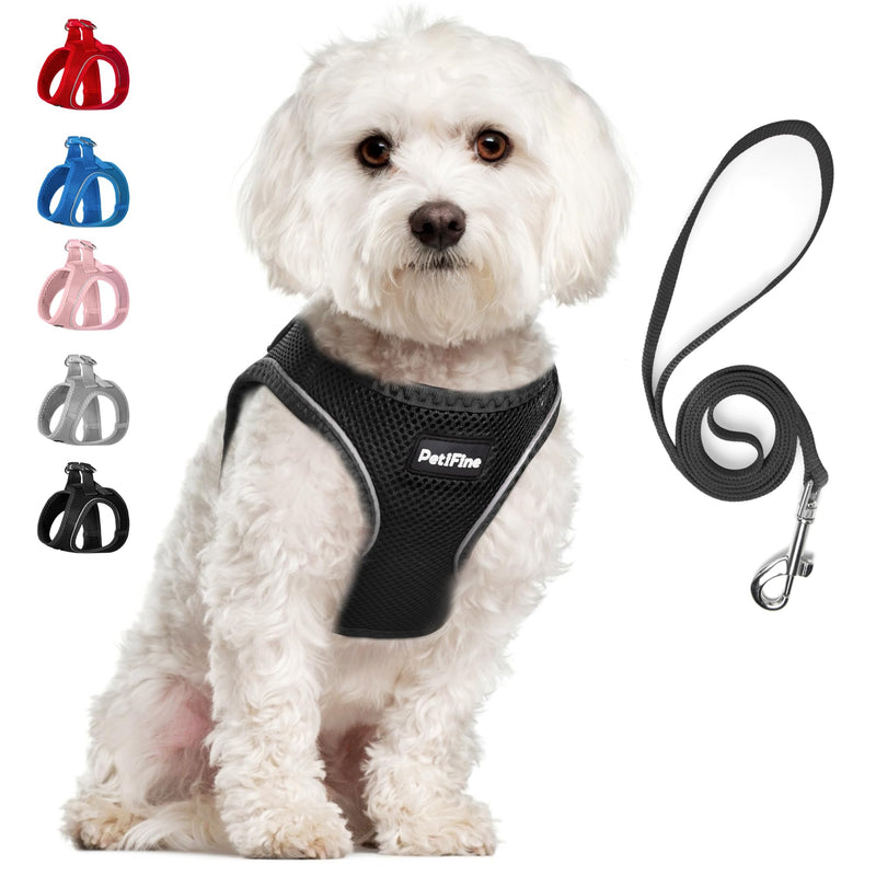 PetiFine Step in Small Dog Harness and Leash Set, Breathable All Weather Air Mesh Reflective Escape Proof, Step-in Vest Harnesses for Puppy(S, Black) S | Neck: 12.6''-13.8'' Chest:16.1''-17.7'' | - PawsPlanet Australia