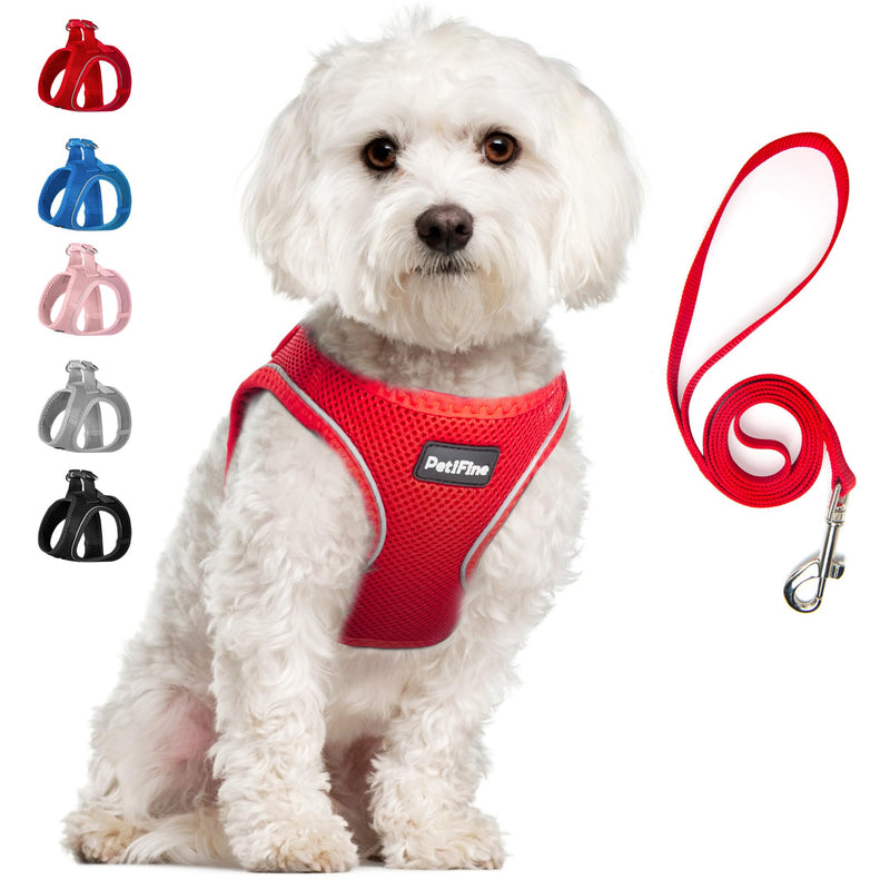 PetiFine Step in Small Dog Harness and Leash Set, Breathable All Weather Air Mesh Reflective Escape Proof, Step-in Vest Harnesses for Puppy(S, Red) S | Neck: 12.6''-13.8'' Chest:16.1''-17.7'' | - PawsPlanet Australia