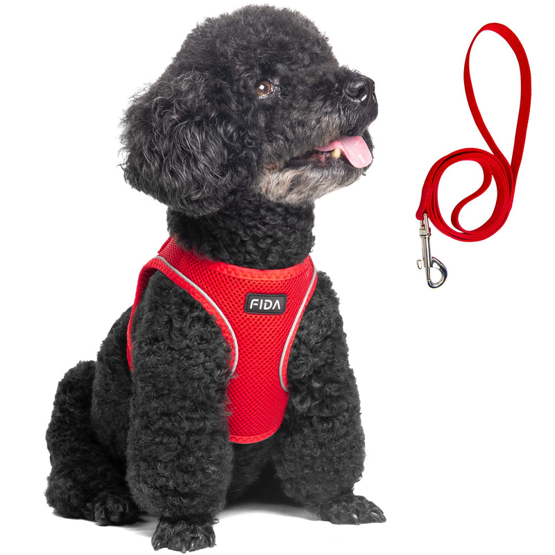 Fida Comfy Dog Harness with Leash, Soft Puppy Vest Escape Proof, Breathable Lightweight Soft Mesh, Adjustable Reflective Step-in Harness for Small & Medium Pet Walking (M, Red) - PawsPlanet Australia