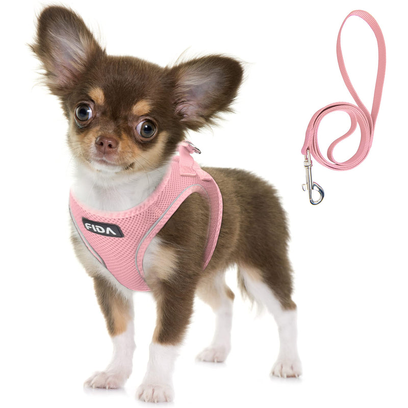 Fida Comfy Dog Harness with Leash, Soft Puppy Vest Escape Proof, Breathable Lightweight Soft Mesh, Adjustable Reflective Step-in Harness for Small Dogs Walking (S, Pink) S (Neck:12.6"-13.8"; Girth:16.1"-17.7") - PawsPlanet Australia