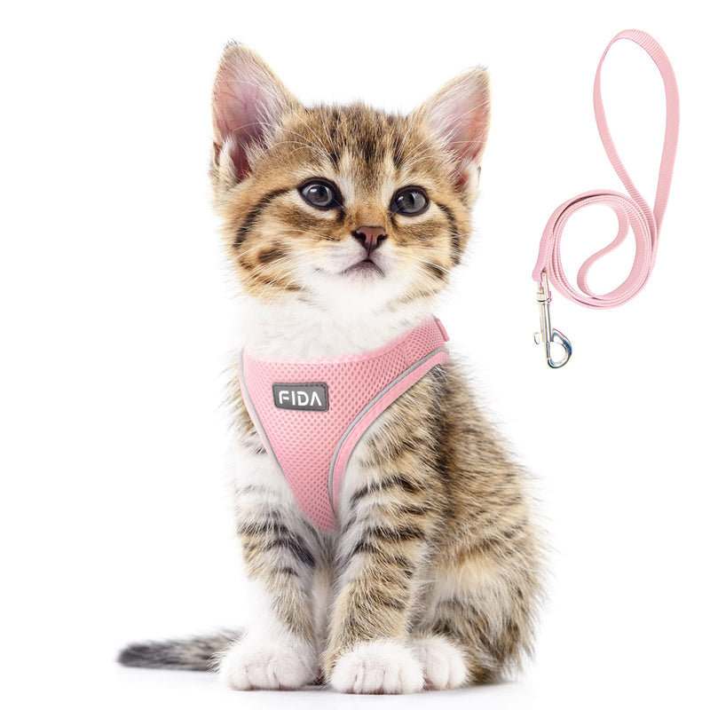 Fida Cat Harness and Leash Set for Walking Kitten and Puppy, Escape Proof Kitten Harness with Breathable Lightweight Soft Mesh, Adjustable Reflective Step-in Design. (XXXS, Pink) XXXS (Neck:10.2"-11.4"; Girth:11.4"-12.6") - PawsPlanet Australia