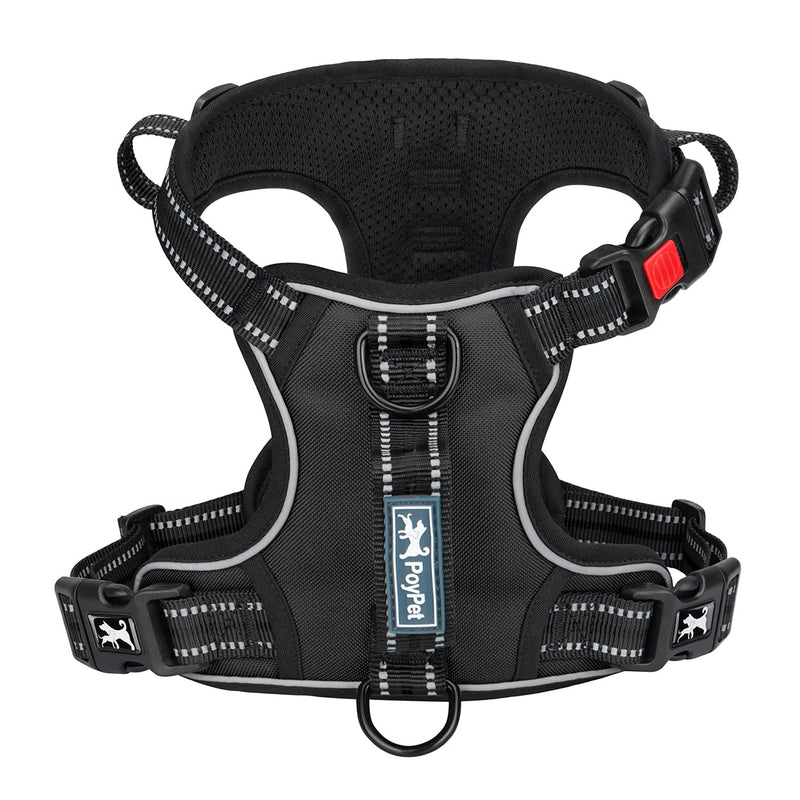 PoyPet No Pull Dog Harness, No Choke Front Clip Reflective Dog Vest with Soft Padded Vertical Handle, 3 Leash Attachments for Small Medium Large Dogs (Black,M) Black - PawsPlanet Australia
