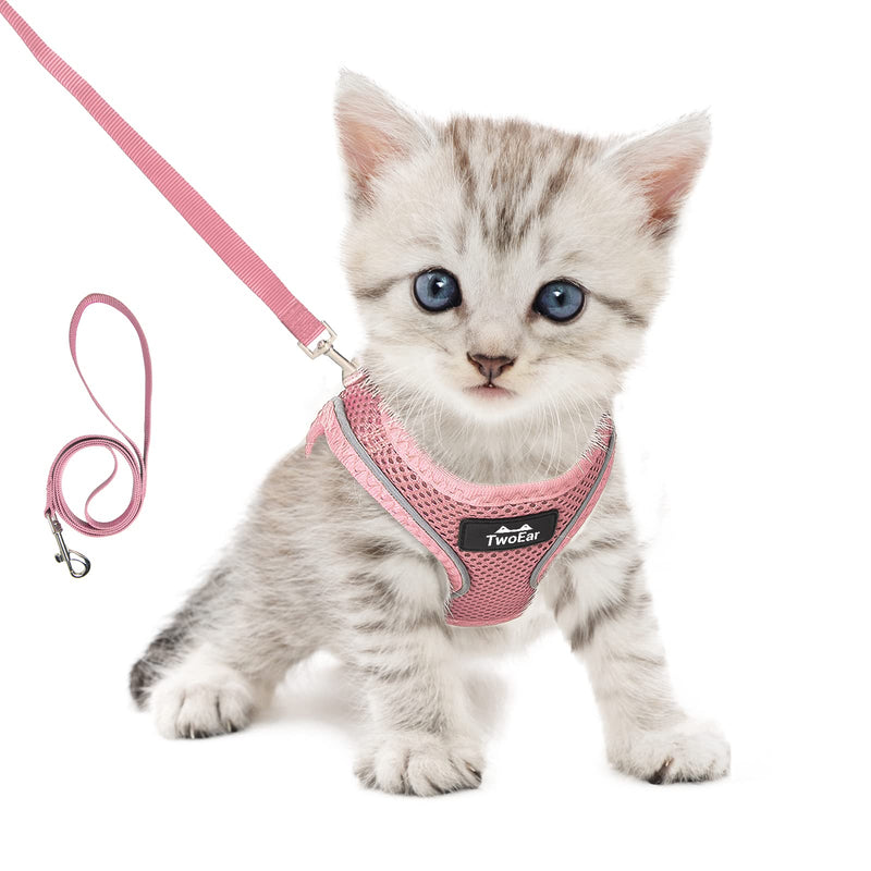 TwoEar Cat Harness Escape Proof, Soft Dog Vest Harness Adjustable, Breathable Mesh Step-in Puppy Walking Jacket Reflective Easy Control for Extral Small Pets for Outdoor Walking (XXXS, Pink) XXXS(Neck:10.2-11.4"/Chest:11.4-12.6") - PawsPlanet Australia