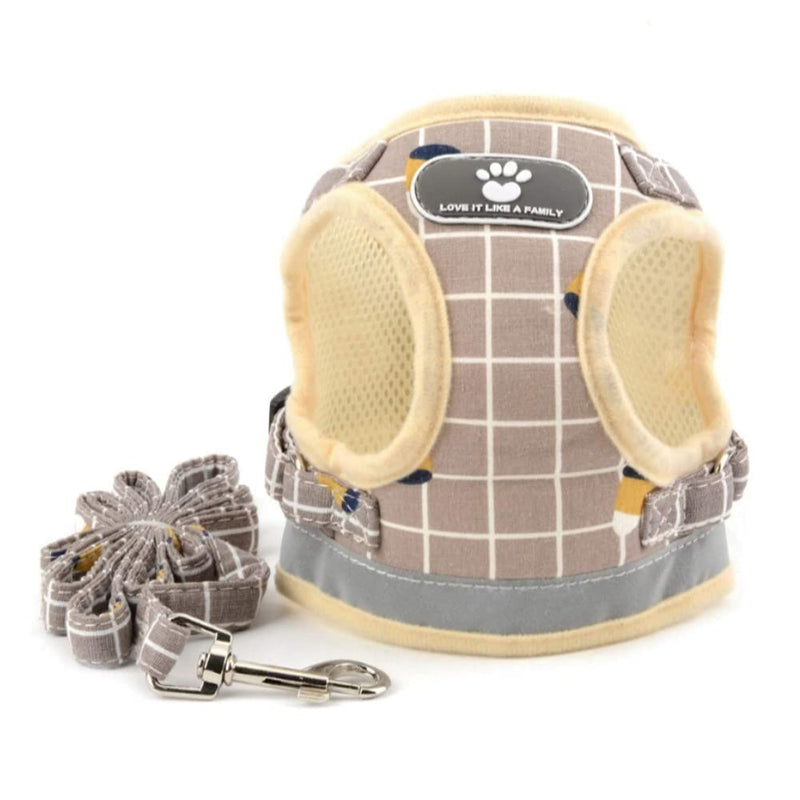 No Pull Small Dog Harness and Leash Set, Soft Mesh Plaid Puppy Harness, Adjustable & Comfortable Padded Reflective Vest for Small Dogs and Pet Kitten Walking(Khaki, S 11.8” – 13.3”) Khaki S 11.8” – 13.3” - PawsPlanet Australia