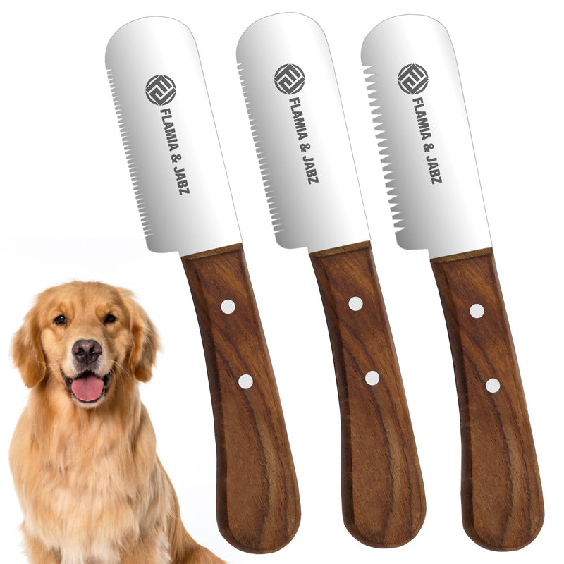 FLAMIA & JABZ Professional Dog Grooming Hand Stripping Knife, Stripper Trimmer Tool, Red Meranti Wooded Handle non slip grip with Tripping Stainless Steel blade (3 Piece Pack, Right Handed) 3 Piece Pack - PawsPlanet Australia