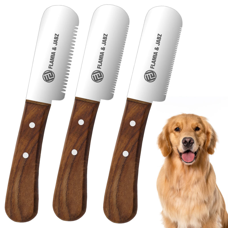 FLAMIA & JABZ Professional Dog Grooming Hand Stripping Knife, Stripper Trimmer Tool, Red Meranti Wooded Handle non slip grip with Tripping Stainless Steel blade (3 Piece Pack, Left Handed) 3 Piece Pack - PawsPlanet Australia