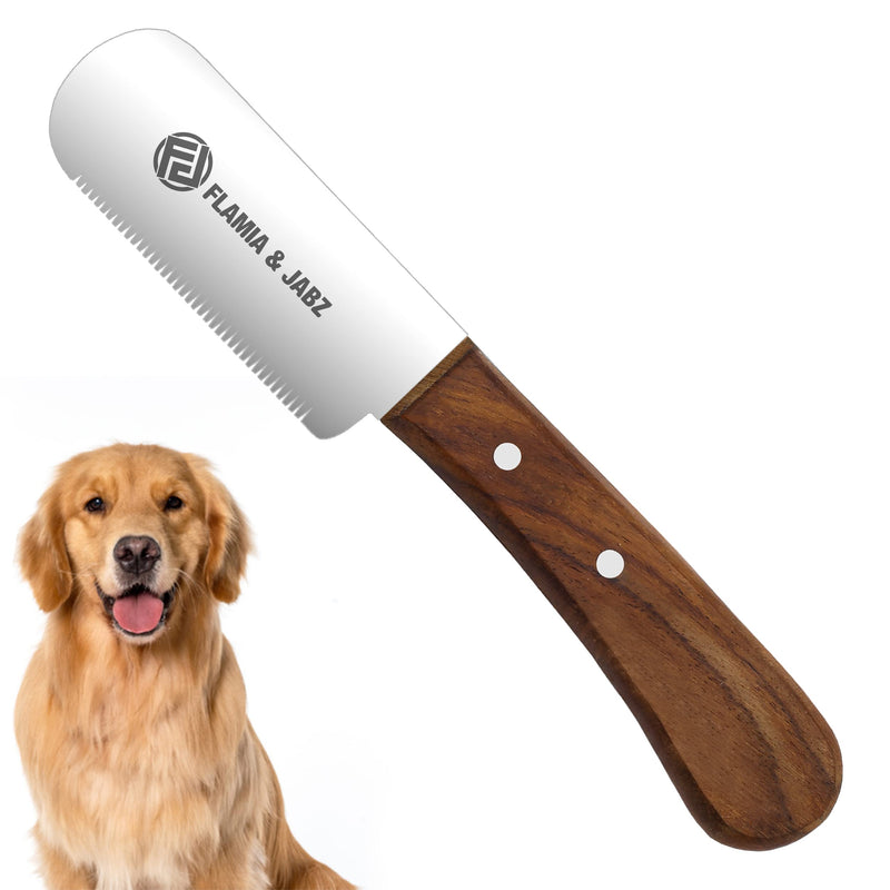 FLAMIA & JABZ Professional Dog Grooming Hand Stripping Knife, Stripper Trimmer Tool, Red Meranti Wooded Handle non slip grip with Tripping Stainless Steel blade (Fine, Right Handed) Fine - PawsPlanet Australia